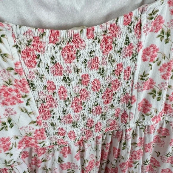 Altar'd State Pink Floral Tier Carlee Mini Dress Smocked Cottage Core Size Small - Picture 5 of 9